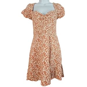 NWOT Abercrombie & Fitch red & white floral smocked fit & flare dress Womens Med